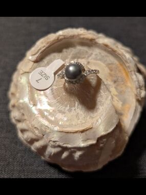 NWT Vantel Pearls Twist & Shout Sterling Silver Ring - Black Pearl (Size 7)
